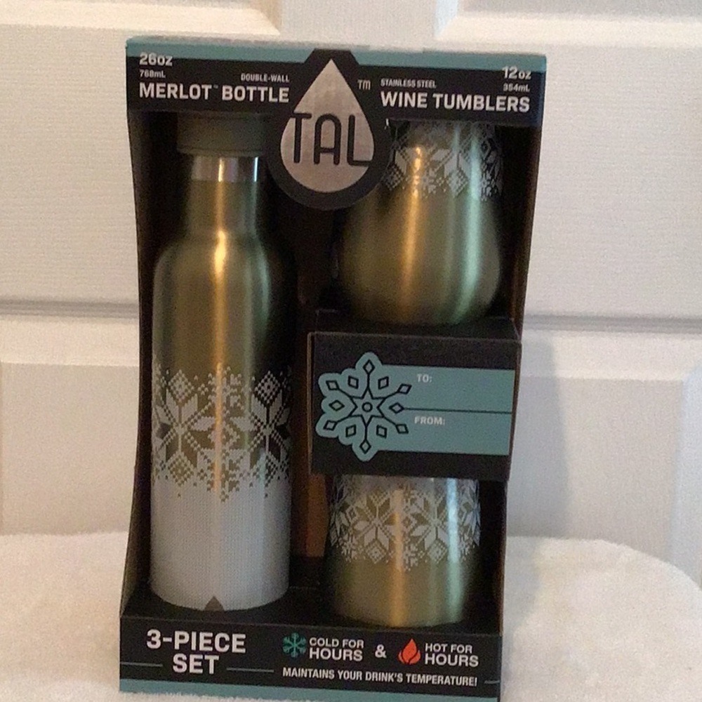 Gold and White Merlot Bottle and Wine Tumblers Set